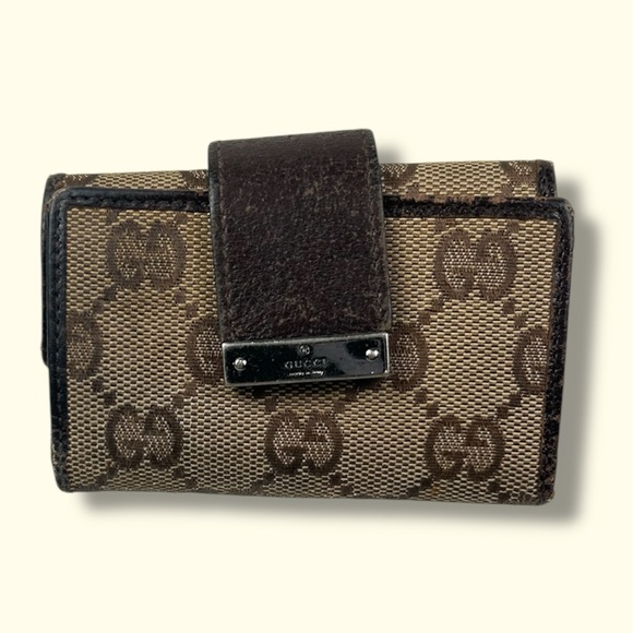 Gucci Tan and Brown Monogram Key Ring Holder Wallet - Picture 1 of 9